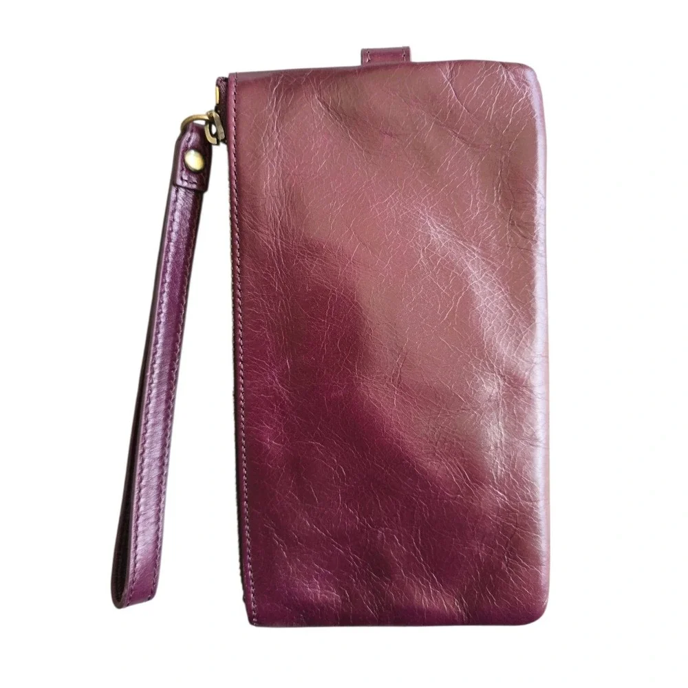 Hobo Intl Leather slim zip-around clutch wristlet in eggplant purple EUC